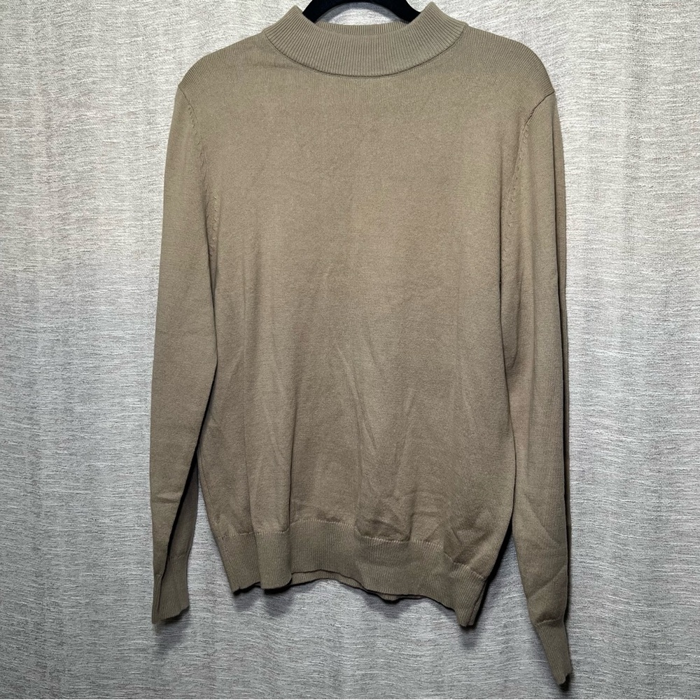 Jeff Beige Mock Neck Knit Sweater Men's Soft Minimalist Cotton Acrylic Pullover - Picture 4 of 15